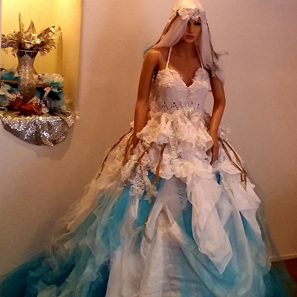 SAMPLE GOWN ONLY-CHEROKEE Turquoise/White Boho Boho Gown Set - Picture 9 of 13